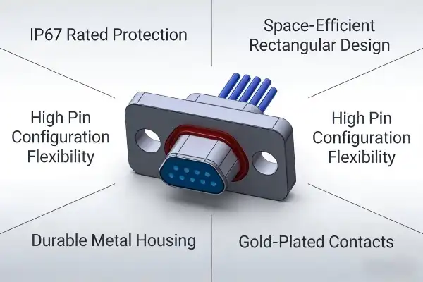 IP67 J30JY waterproof rectangular connector for outdoor industrial use